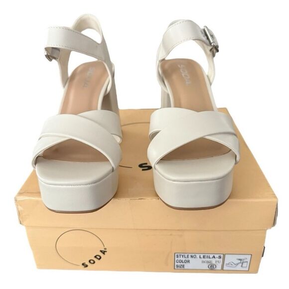 Soda Leila Bone PU Ivory Platform Shoes with Chunky Sole Women’s Size 6 Medium - Picture 4 of 15